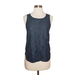 LOFT XS Deep Teal Floral Lace Overlay Sleeveless Professional Tank Top